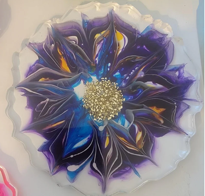 Blue and Purple with gold Flakes Epoxy Coaster