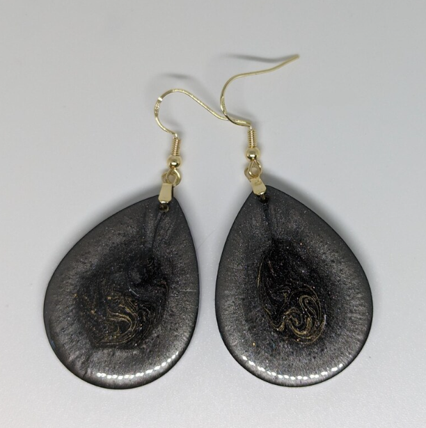 Charcoal Grey Epoxy Teardrop Earrings