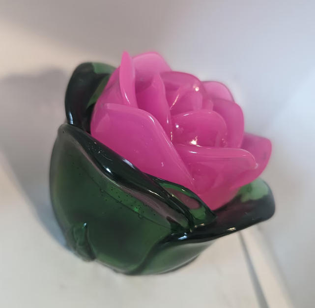 Bright Pink And Green Epoxy Resin Rose Jar