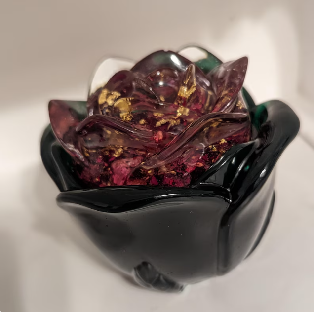 Red and gold Epoxy Resin Rose Jar