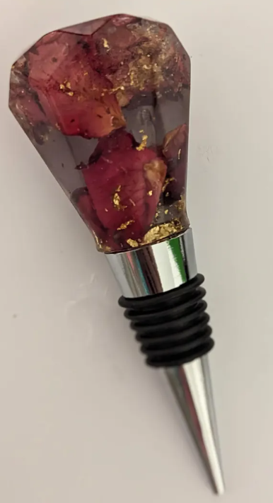Flower Petal with Gold Flakes Epoxy Wine Stopper